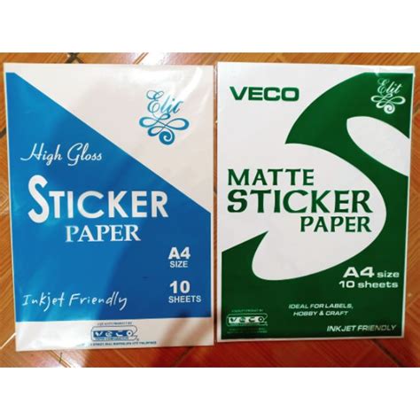 Veco Sticker Paper By 10 Sheets A4 Size Matte Glossy Presyo Lang ₱44