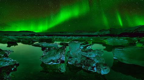Aurora Borealis Iceland Glacier Starry Sky During Nighttime Hd Nature