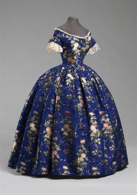 Ephemeral Elegance — Satin Brocade Evening Gown Ca 1850 Via