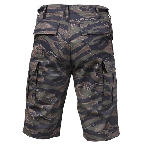 Mens Long Length Tiger Stripe Camouflage Relaxed Fit Bdu Cargo Shorts