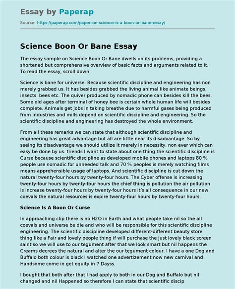 Science Boon Or Bane Free Essay Example