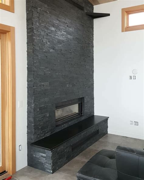 Black Ledgestone Thin Veneer Paneled Fireplace Valhalla Construction