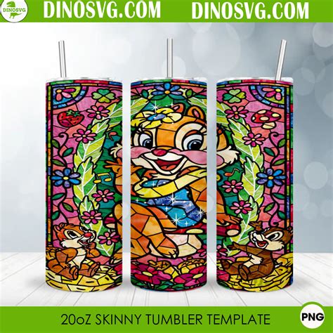 Chip And Dale Stained Glass 20oz Straight Skinny Tumbler Wrap PNG