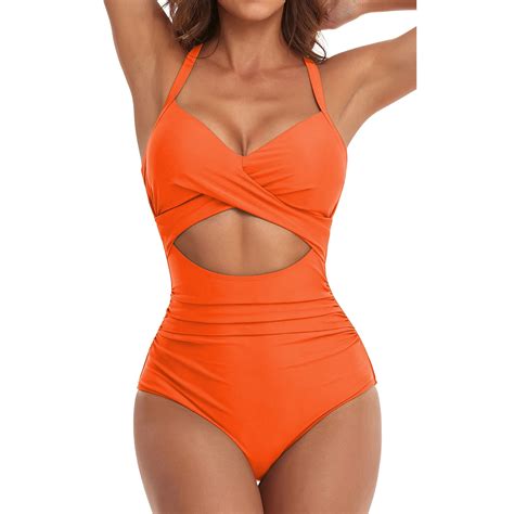 Vifuur Women S One Piece Swimsuits Tummy Control Cutout High Waisted Bathing Suit Wrap Tie Back