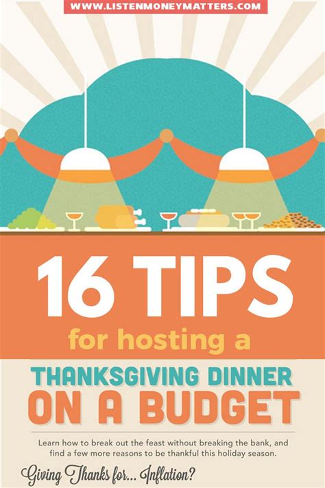 A Poster With The Words 16 Tips For Hosting A Thanksgiving Dinner On A Budgett