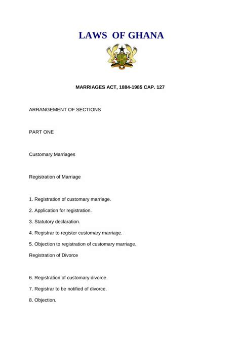 Laws Of Ghana · Pdf Filelaws Of Ghana Marriages Act 1884 1985 Cap 127 Arrangement Of