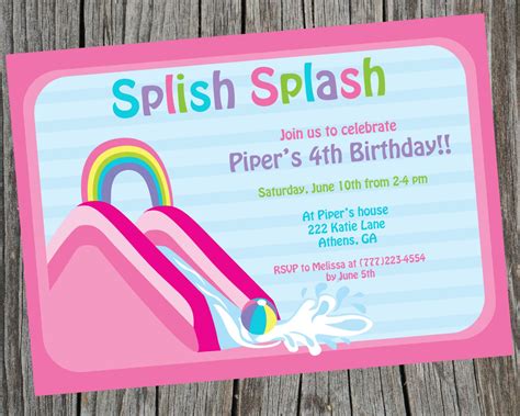 splish splash party bash birthday invitation water slide