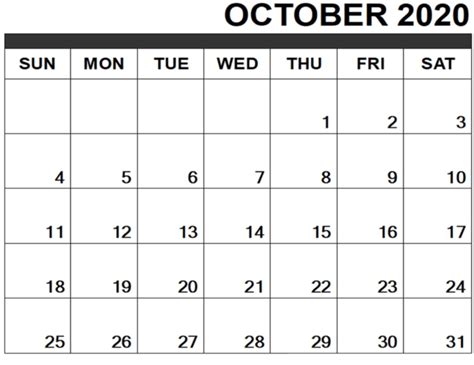 October 2020 Calendar Excel Printable Printable Calendar