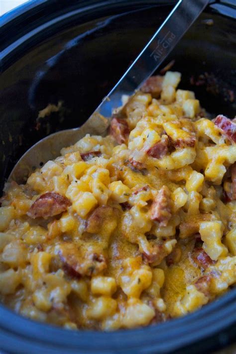 Place hash browns in the baking dish; Crockpot Smoked Sausage & Hash Brown Casserole | Recipe ...