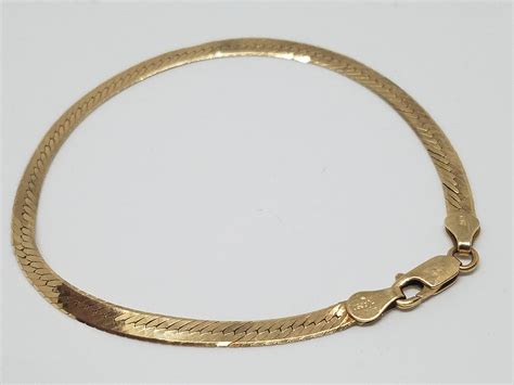 14kt Yellow 585 Italy Gold Imperial Herringbone Chain Bracelet Etsy