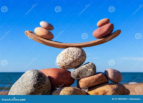 Concept of Life Balance and Harmony. Balance Stones Against the Sea
