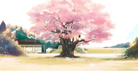 Wallpaper Anime Landscape Girl Cherry Blossom Pink