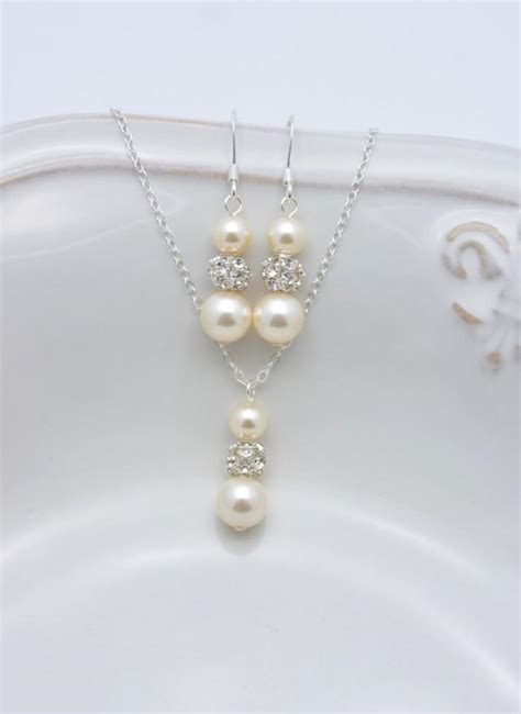 5 Ivory Pearl Jewelry Sets Set Of 5 Bridesmaid Necklaces And Earrings