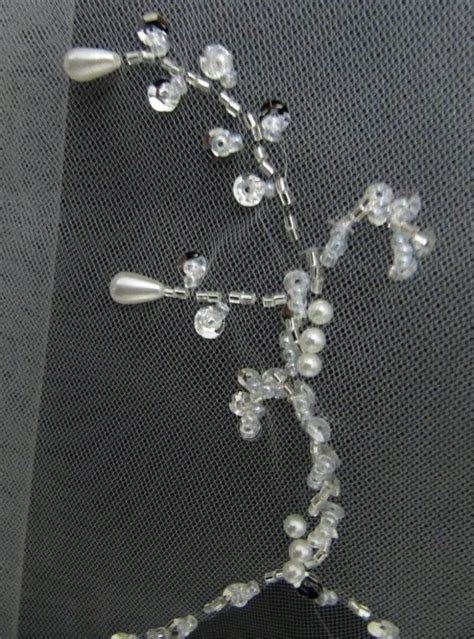 Handmade Beaded White Beads Pearl Whiteivory 2t Wedding Bridal Veil