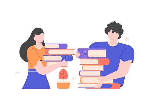 Man And A Woman Are Holding Stacks Of Books Stock Vector