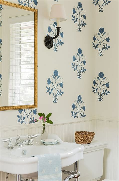 Simple Blue Wallpaper In A Bathroom Bathroom Decor Bathroom