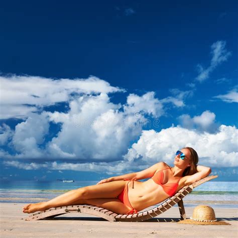 Woman In Bikini Lying On Beach At Seychelles Stock Image Image Of Holiday People 52998355