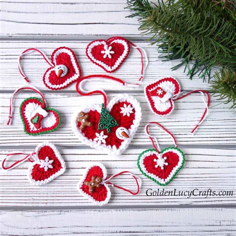 Crochet Christmas Heart Ornament Goldenlucycrafts