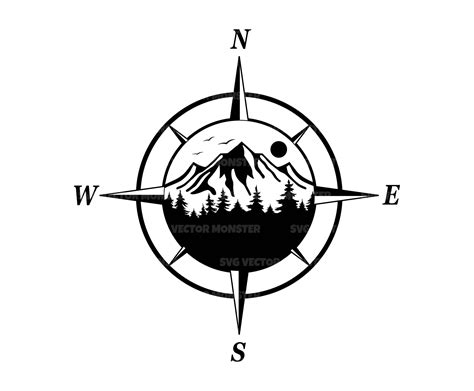Compass Star Svg, Forest, Mountains, Wildlife, Outdoor Adventure Awaits