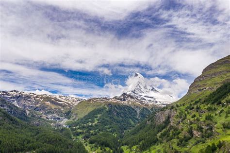 Beautiful Landscape On Zermatt Valley And Matterhorn Peak In Morning