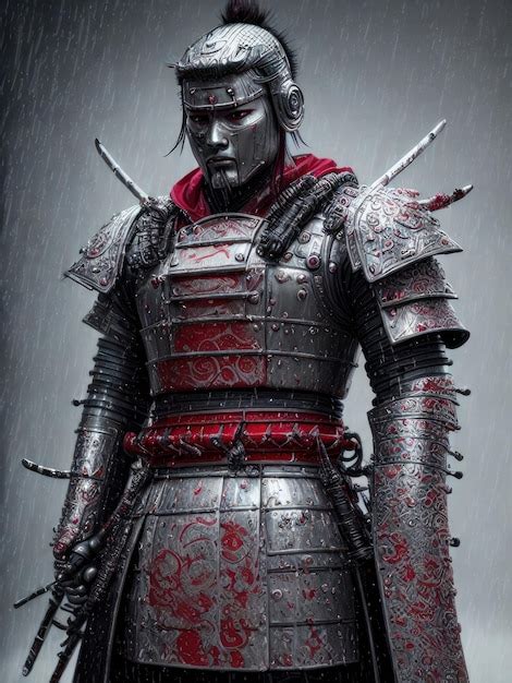 Premium Ai Image A Samurai Stands In A Rain Storm With The Words