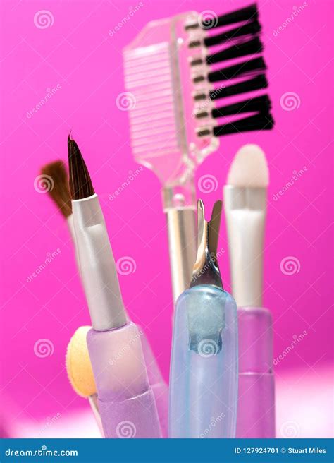 Different Makeup Brushes Represents Beauty Products And Cosmetics Stock