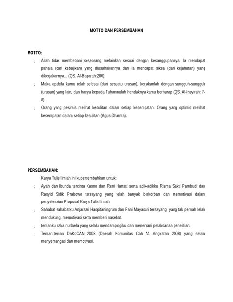 Kumpulan contoh motto lengkap gudang makalah. Motto Dan Persembahan