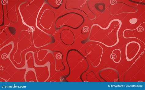 Abstract Red Background With Rose Gold Metallic Shapes And Designs