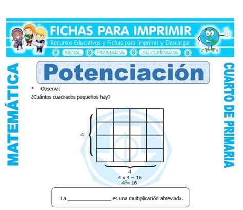 Sitio web material para maestros destinado a compartir material educativo con maestros. Que es Potenciacion para Cuarto de Primaria - Fichas para ...