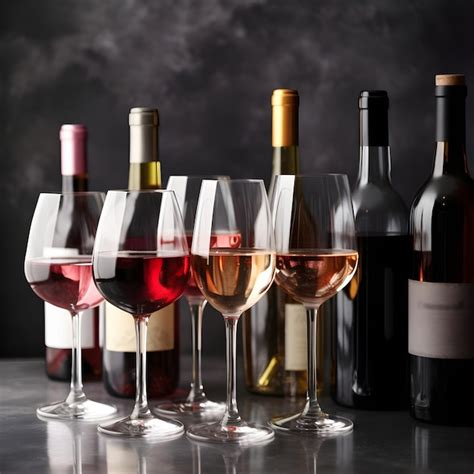 Premium Ai Image Set Of Wine Glasses Filled With Red White Rose Wines