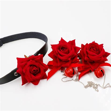 Bdsm Bondage Pu Leather Rose Collar With Nipple Breast Clamp Clip Chain