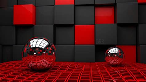 Red Black Square Boxes Silver Balls Hd Abstract Wallpapers Hd