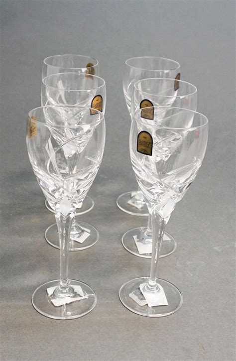Lot Six Davinci Italian Crystal Stem White Wine Glasses H 7 34 In