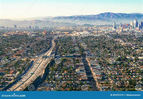 Aerial View Of A Freeway Intersection In Los Angeles Stock Image