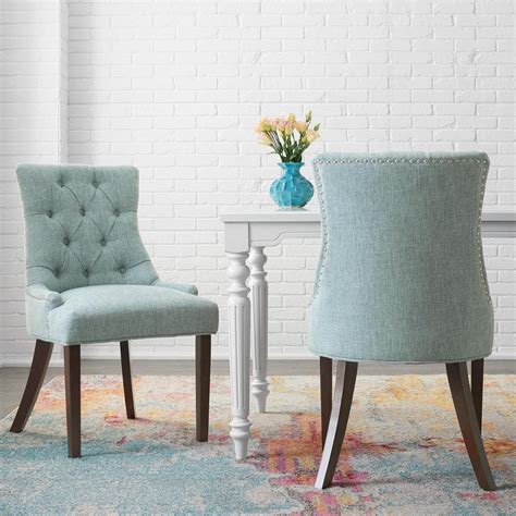 Stylewell Bakerford Aloe Blue Upholstered Dining Chair With Tufted Back Set Of 2 Nutton D Wa