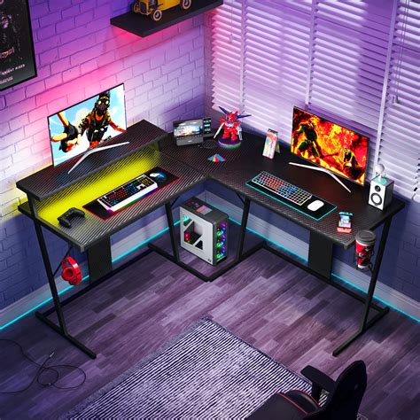 Buy Bestier 55 L Shaped Gaming Desk With Led Lights Computer Corner