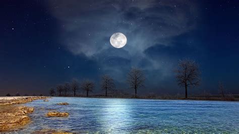 Full Moon Over Lake Wallpaper 53482 Baltana