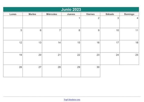 Calendario Junio 2023 Para Imprimir Mensual