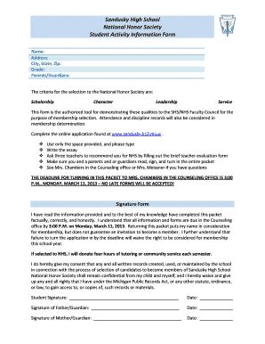 All letter of application samples are generally of the formal type and they follow some predefined format which applies to most types of application letters. Fillable Online NHS Application Form - SharpSchool Fax Email Print - PDFfiller