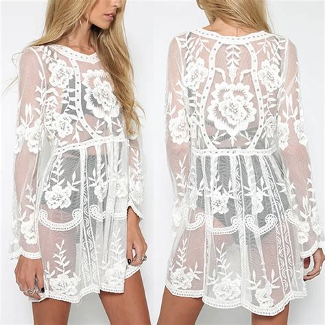 2018 Sexy Lace Beach Cover Up White Black Swimwear Cover Up Long Beach