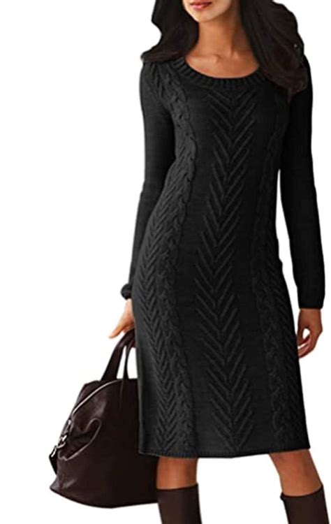 Auxo Dames Jurken Bodycon Maxi Jurk Rekbare Lange Mouwen Coltrui