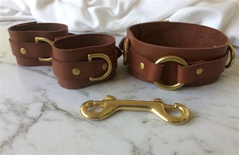 Brown Leather Cuffs Leather Collar For Full Bdsm Restraint Etsy