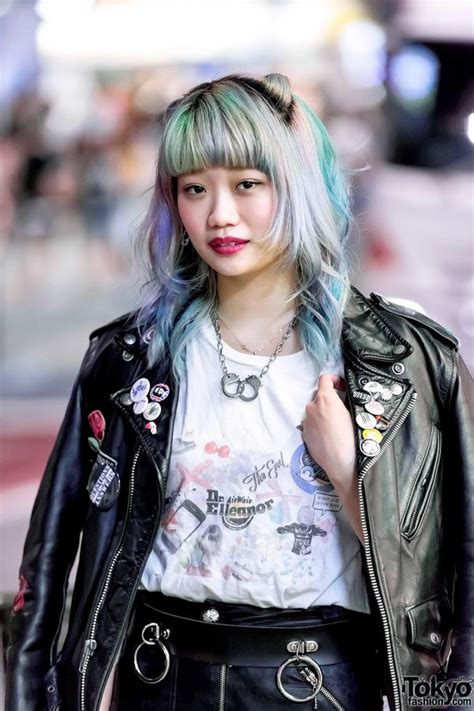 Elleanor In Harajuku W Schott Leather Jacket Bubbles Skirt Fishnets