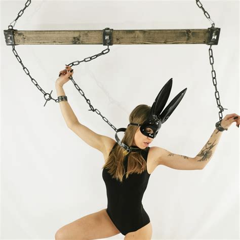 Wooden Bdsm Spreader Bar With Metal Handcuffs And Collar Bondage