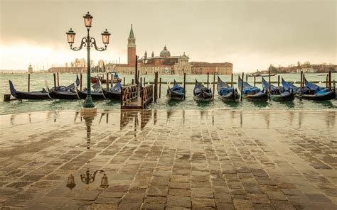 Venice Italy San Giorgio Maggiore Island Marina Gondolas Sea Light City