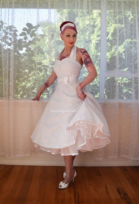1950s rockabilly wedding dress clarissa with lace overlay sweetheart neckline tea length