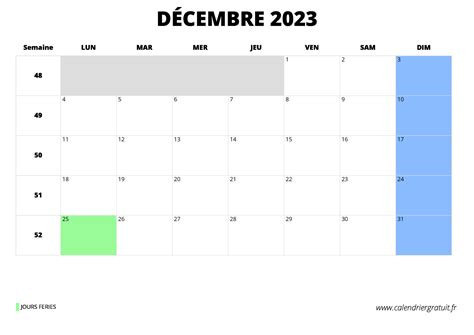 Calendrier Décembre 2023