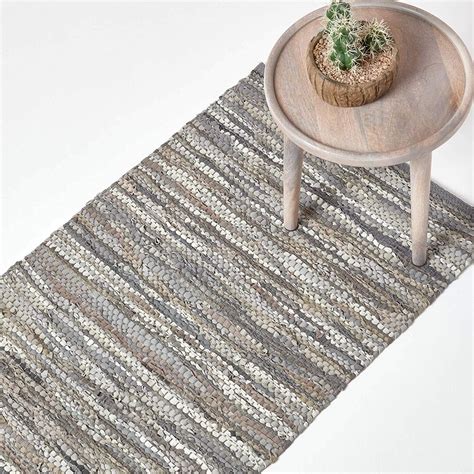 Homescapes Leather Rug Denver Grey Hall Runner Recycled Eco Friendly