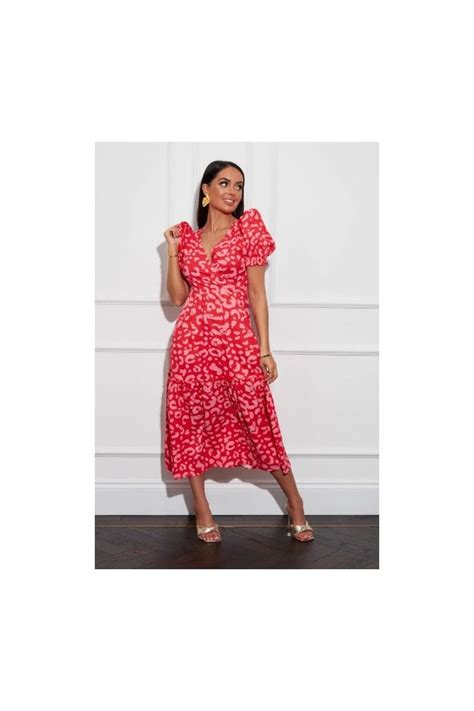 Girl In Mind Maya Wrap Tierred Midi Dress Red Leopard New In From Ruby Room Uk