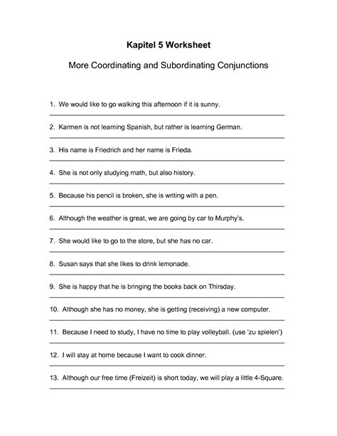 Subordinating Conjunctions With Commas Worksheets Worksheeto